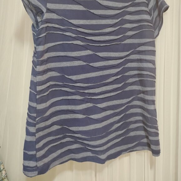 Simply Vera Vera Wang Navy & Gray Striped Ruched T-Shirt - Womens Size Medium - Picture 4 of 6